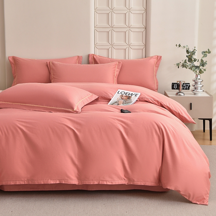 91家纺网 家纺一手货源 找家纺 宇彬家纺 2026直播热爆新款A类13374全棉母婴级一字绣宽边枕套被套纯色单被套贡缎新疆长绒匹马棉轻奢可定做 一字绣-奶油粉