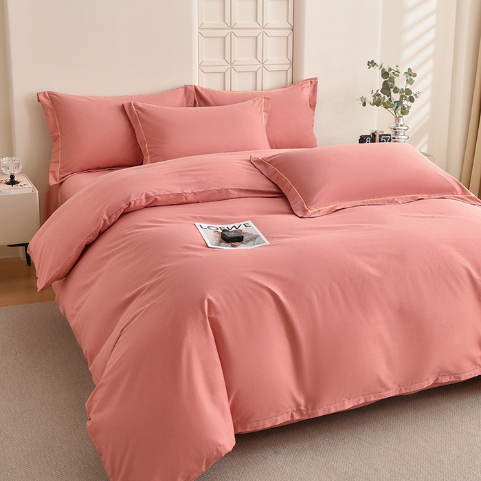 91家纺网 家纺一手货源 找家纺 宇彬家纺 2026直播热爆新款A类13374全棉母婴级一字绣宽边枕套被套纯色单被套贡缎新疆长绒匹马棉轻奢可定做 一字绣-奶油粉