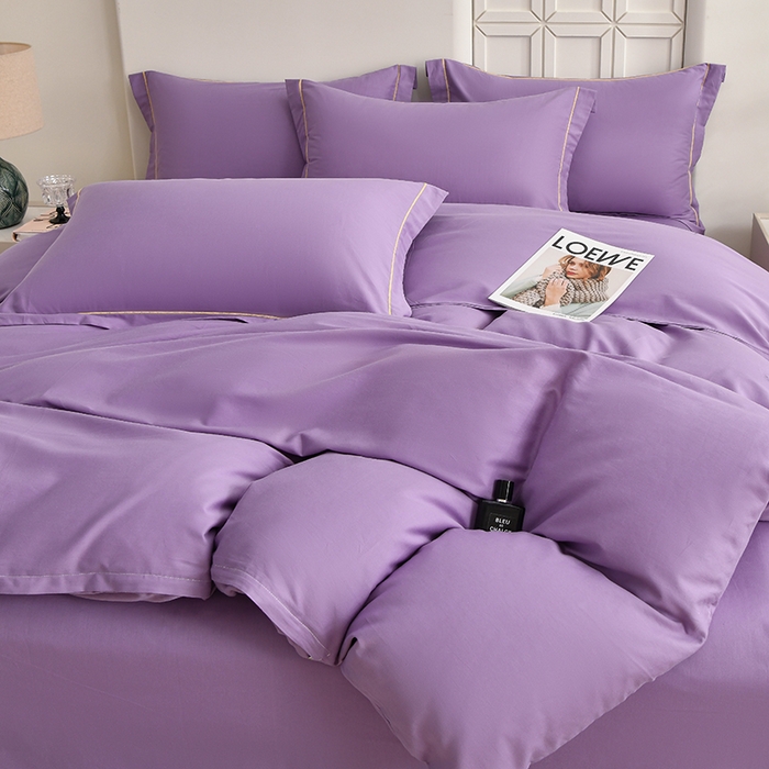 91家纺网 家纺一手货源 找家纺 宇彬家纺 2026直播热爆新款A类13374全棉母婴级一字绣宽边枕套被套纯色单被套贡缎新疆长绒匹马棉轻奢可定做 一字绣-典雅紫