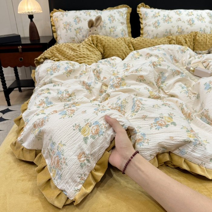 91家纺网 家纺一手货源 找家纺 一比一家纺 2025新款保暖舒适云感纱➕绒加绒四件套 兰溪