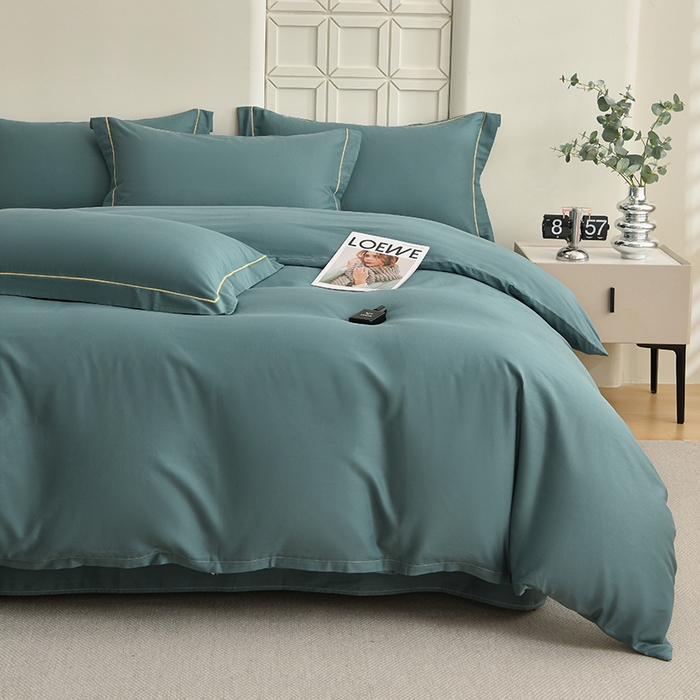 91家纺网 家纺一手货源 找家纺 宇彬家纺 2026直播热爆新款A类13374全棉母婴级一字绣宽边枕套被套纯色单被套贡缎新疆长绒匹马棉轻奢可定做 一字绣-摩卡绿