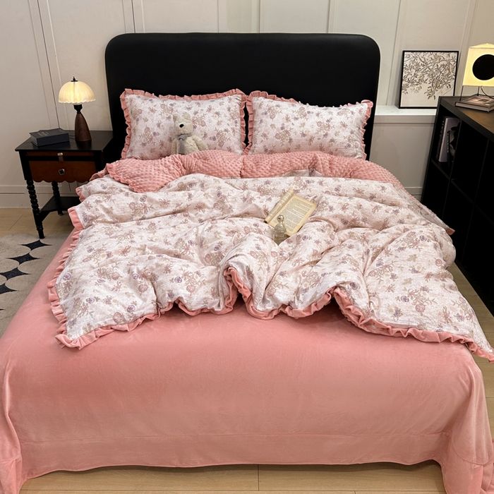 91家纺网 家纺一手货源 找家纺 一比一家纺 2025新款保暖舒适云感纱➕绒加绒四件套 黛秋