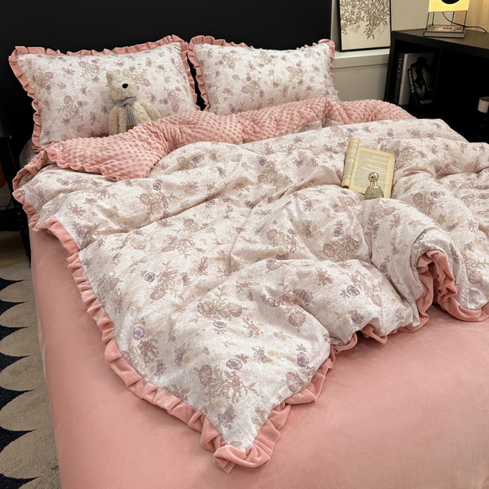 91家纺网 家纺一手货源 找家纺 一比一家纺 2025新款保暖舒适云感纱➕绒加绒四件套 黛秋