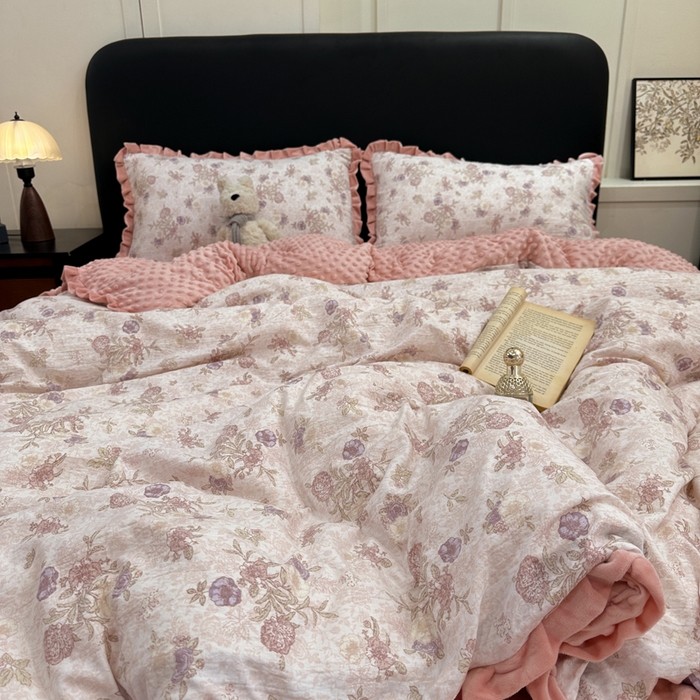 91家纺网 家纺一手货源 找家纺 一比一家纺 2025新款保暖舒适云感纱➕绒加绒四件套 黛秋