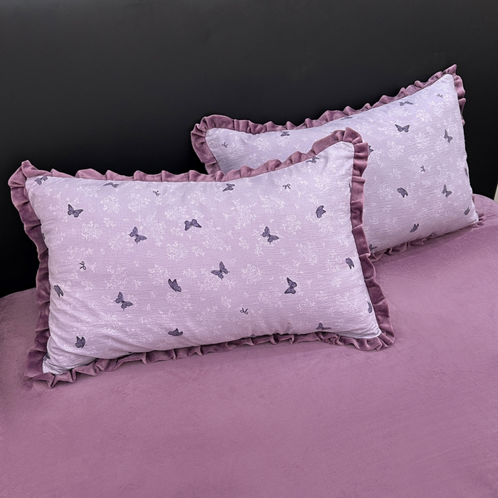 91家纺网 家纺一手货源 找家纺 一比一家纺 2025新款保暖舒适云感纱➕绒加绒四件套 蝶影- 紫