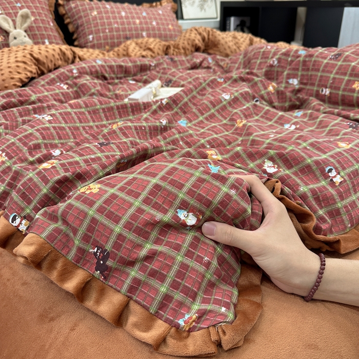 91家纺网 家纺一手货源 找家纺 一比一家纺 2025新款保暖舒适云感纱➕绒加绒四件套 冬日暖阳