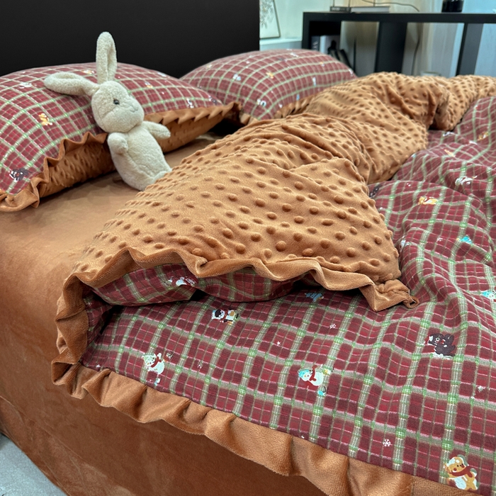 91家纺网 家纺一手货源 找家纺 一比一家纺 2025新款保暖舒适云感纱➕绒加绒四件套 冬日暖阳