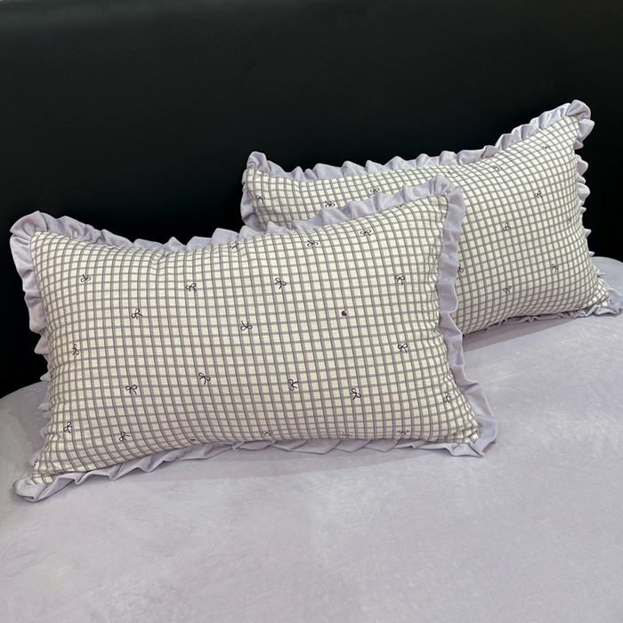 91家纺网 家纺一手货源 找家纺 一比一家纺 2025新款保暖舒适云感纱➕绒加绒四件套 格子蝴蝶结紫