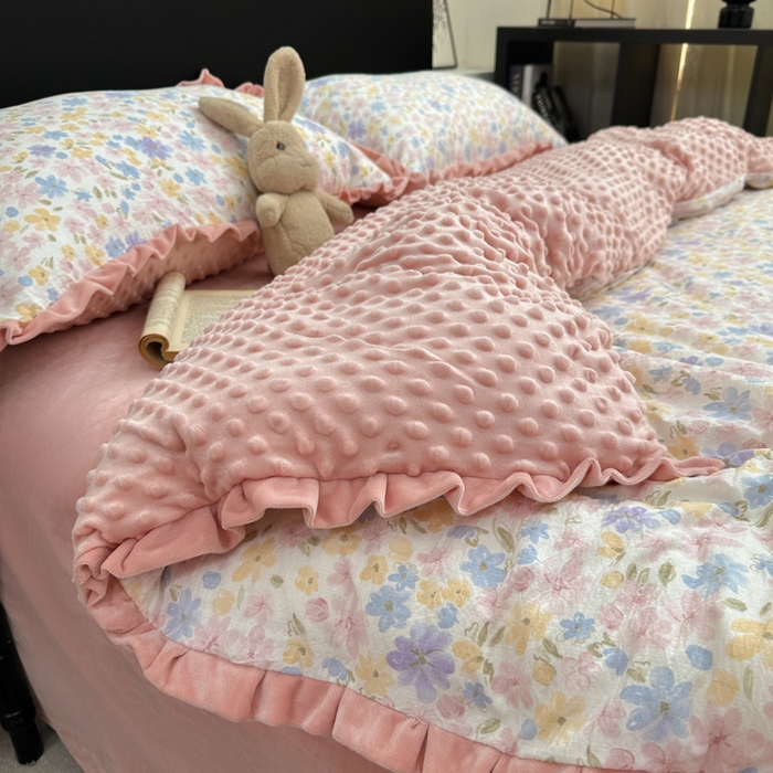 91家纺网 家纺一手货源 找家纺 一比一家纺 2025新款保暖舒适云感纱➕绒加绒四件套 花漾