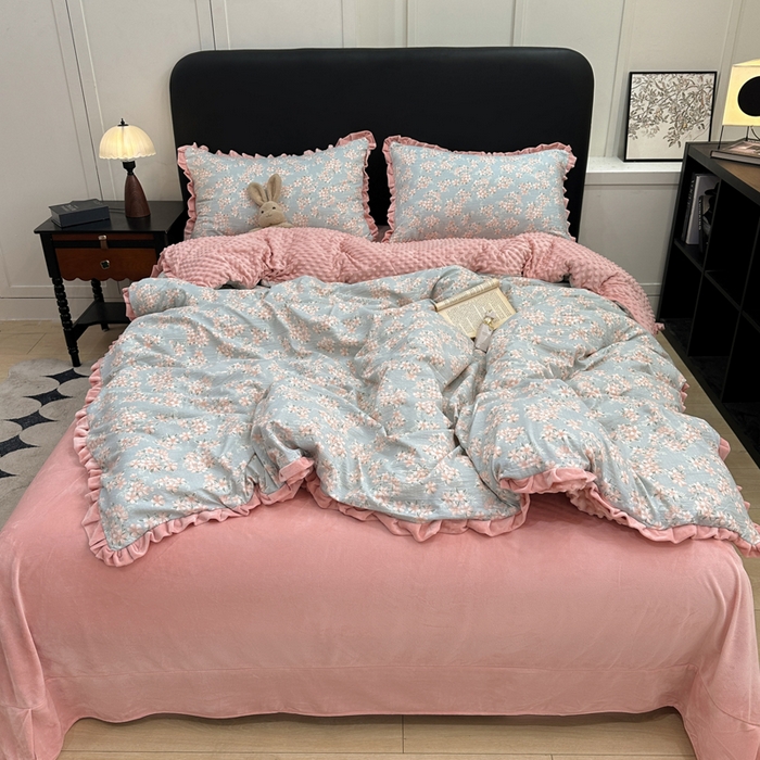 91家纺网 家纺一手货源 找家纺 一比一家纺 2025新款保暖舒适云感纱➕绒加绒四件套 兰亭序