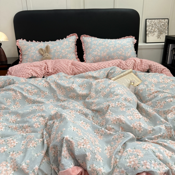 91家纺网 家纺一手货源 找家纺 一比一家纺 2025新款保暖舒适云感纱➕绒加绒四件套 兰亭序