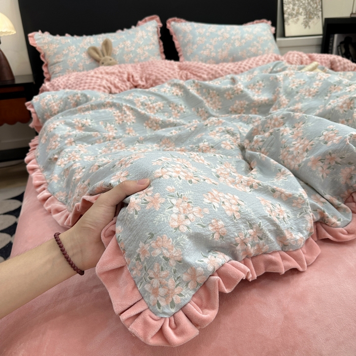 91家纺网 家纺一手货源 找家纺 一比一家纺 2025新款保暖舒适云感纱➕绒加绒四件套 兰亭序