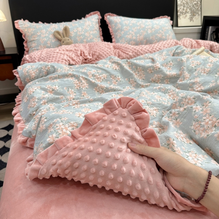 91家纺网 家纺一手货源 找家纺 一比一家纺 2025新款保暖舒适云感纱➕绒加绒四件套 兰亭序