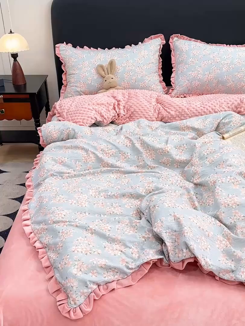 91家纺网 家纺一手货源 找家纺 一比一家纺 2025新款保暖舒适云感纱➕绒加绒四件套 兰亭序