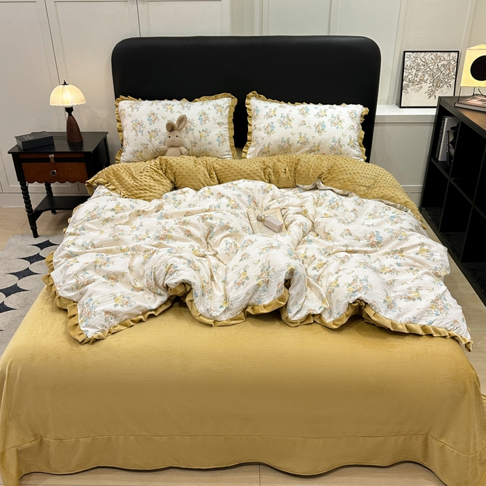 91家纺网 家纺一手货源 找家纺 一比一家纺 2025新款保暖舒适云感纱➕绒加绒四件套 兰溪