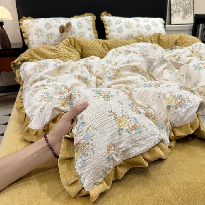 91家纺网 家纺一手货源 找家纺 一比一家纺 2025新款保暖舒适云感纱➕绒加绒四件套 兰溪