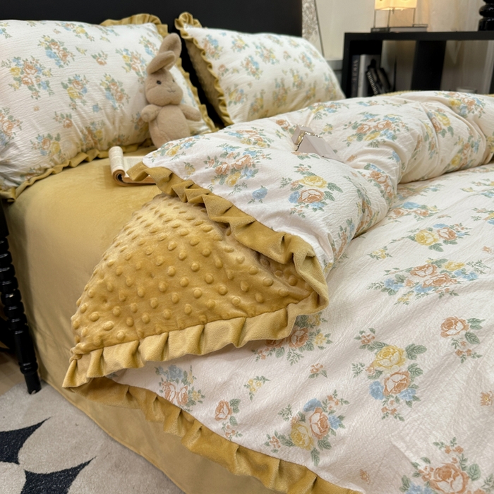 91家纺网 家纺一手货源 找家纺 一比一家纺 2025新款保暖舒适云感纱➕绒加绒四件套 兰溪