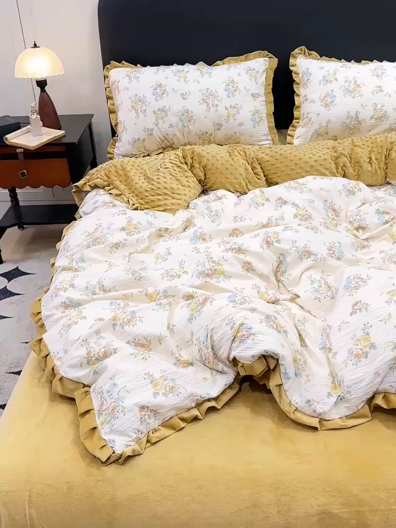 91家纺网 家纺一手货源 找家纺 一比一家纺 2025新款保暖舒适云感纱➕绒加绒四件套 兰溪