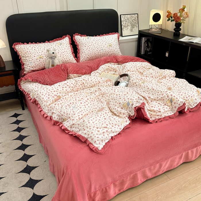 91家纺网 家纺一手货源 找家纺 一比一家纺 2025新款保暖舒适云感纱➕绒加绒四件套 曼塔玫瑰