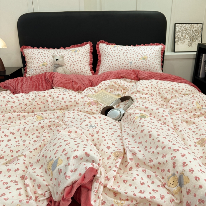 91家纺网 家纺一手货源 找家纺 一比一家纺 2025新款保暖舒适云感纱➕绒加绒四件套 曼塔玫瑰