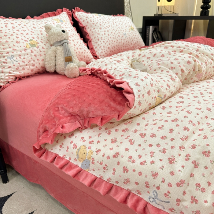 91家纺网 家纺一手货源 找家纺 一比一家纺 2025新款保暖舒适云感纱➕绒加绒四件套 曼塔玫瑰