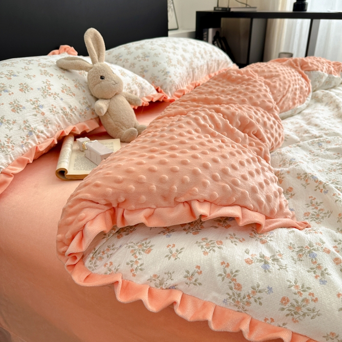 91家纺网 家纺一手货源 找家纺 一比一家纺 2025新款保暖舒适云感纱➕绒加绒四件套 闲趣花开