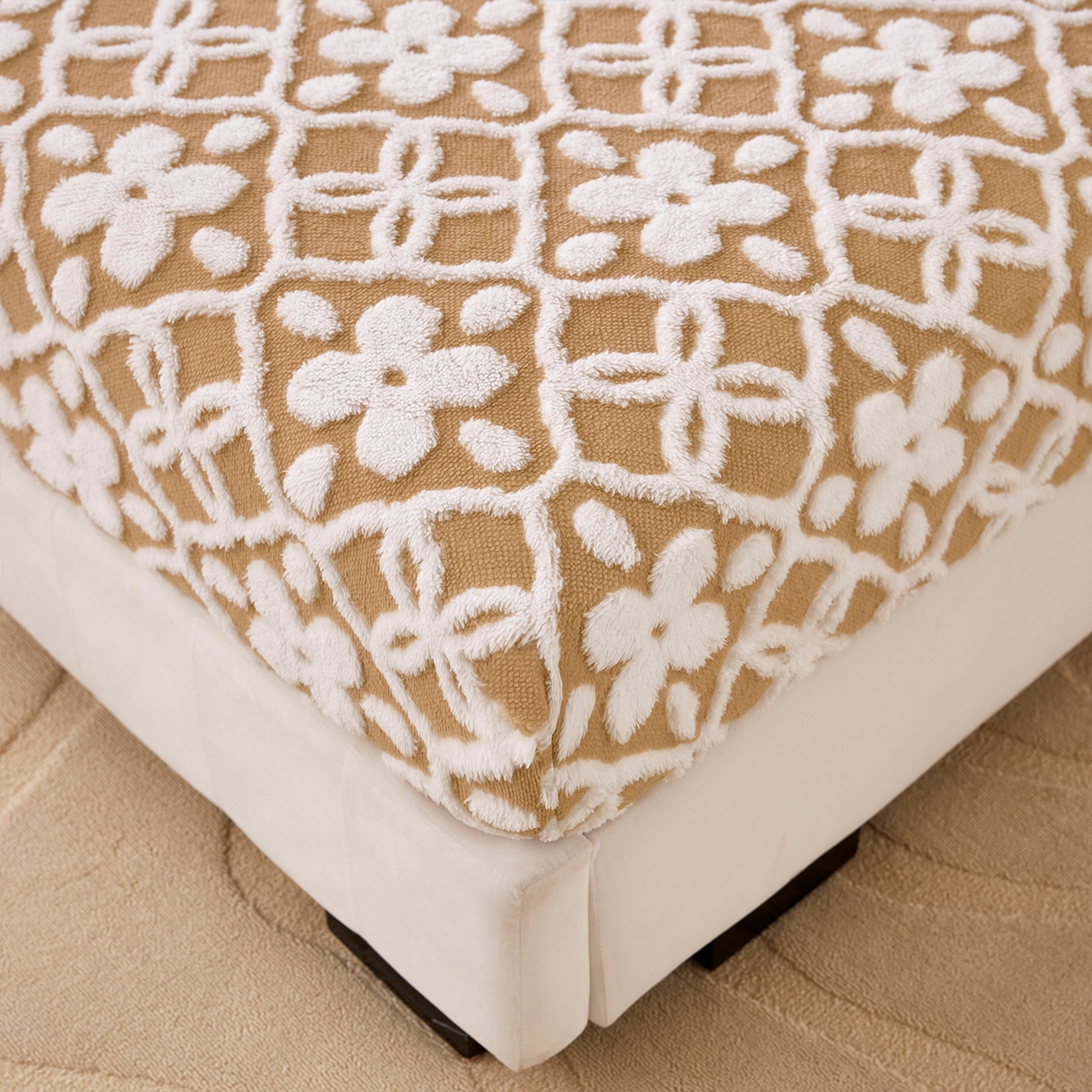 91家纺网 家纺一手货源 找家纺 云玲时尚 2025新款阳离子塔芙绒床笠 山茶卡其