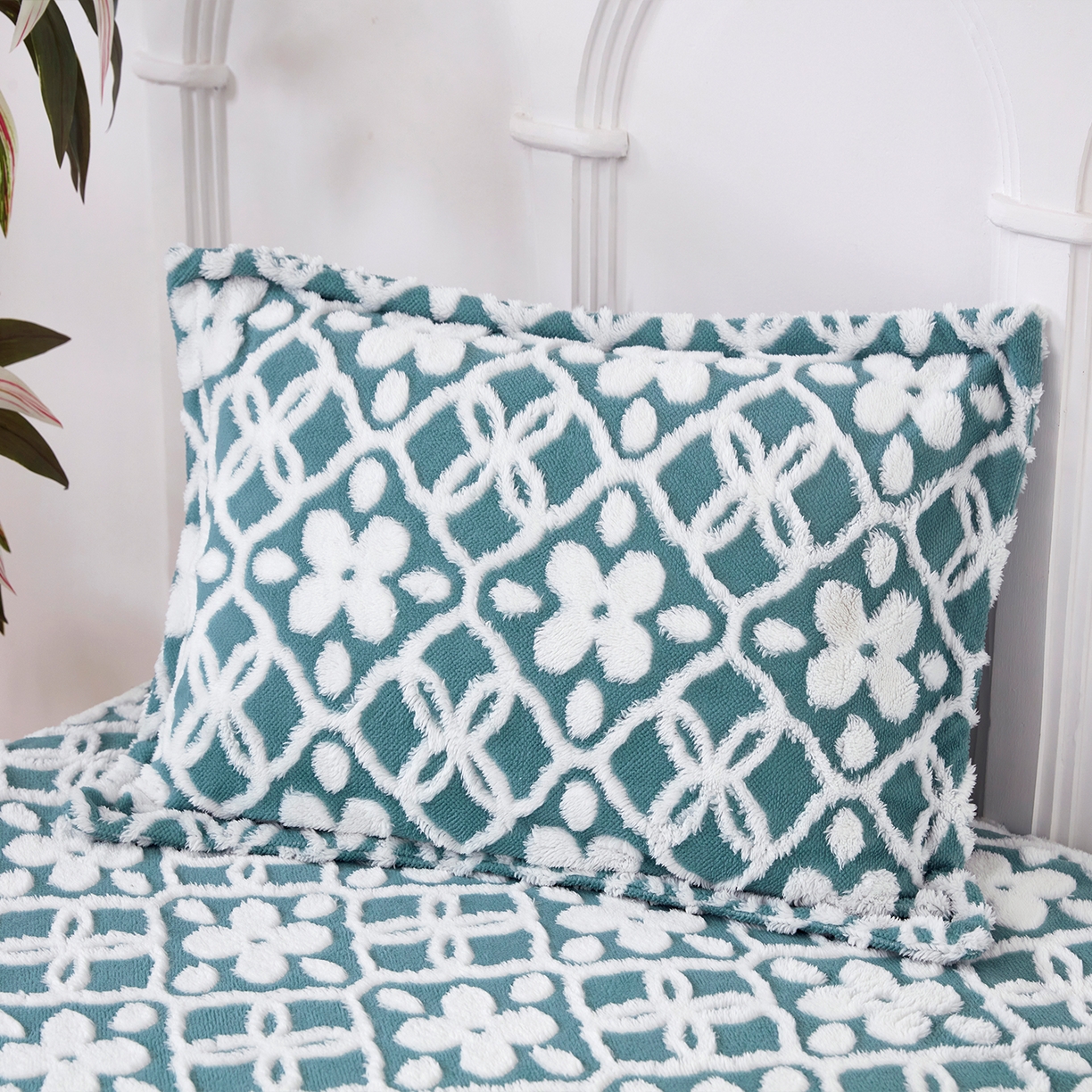 云玲时尚 2025新款阳离子塔芙绒床笠 山茶蓝