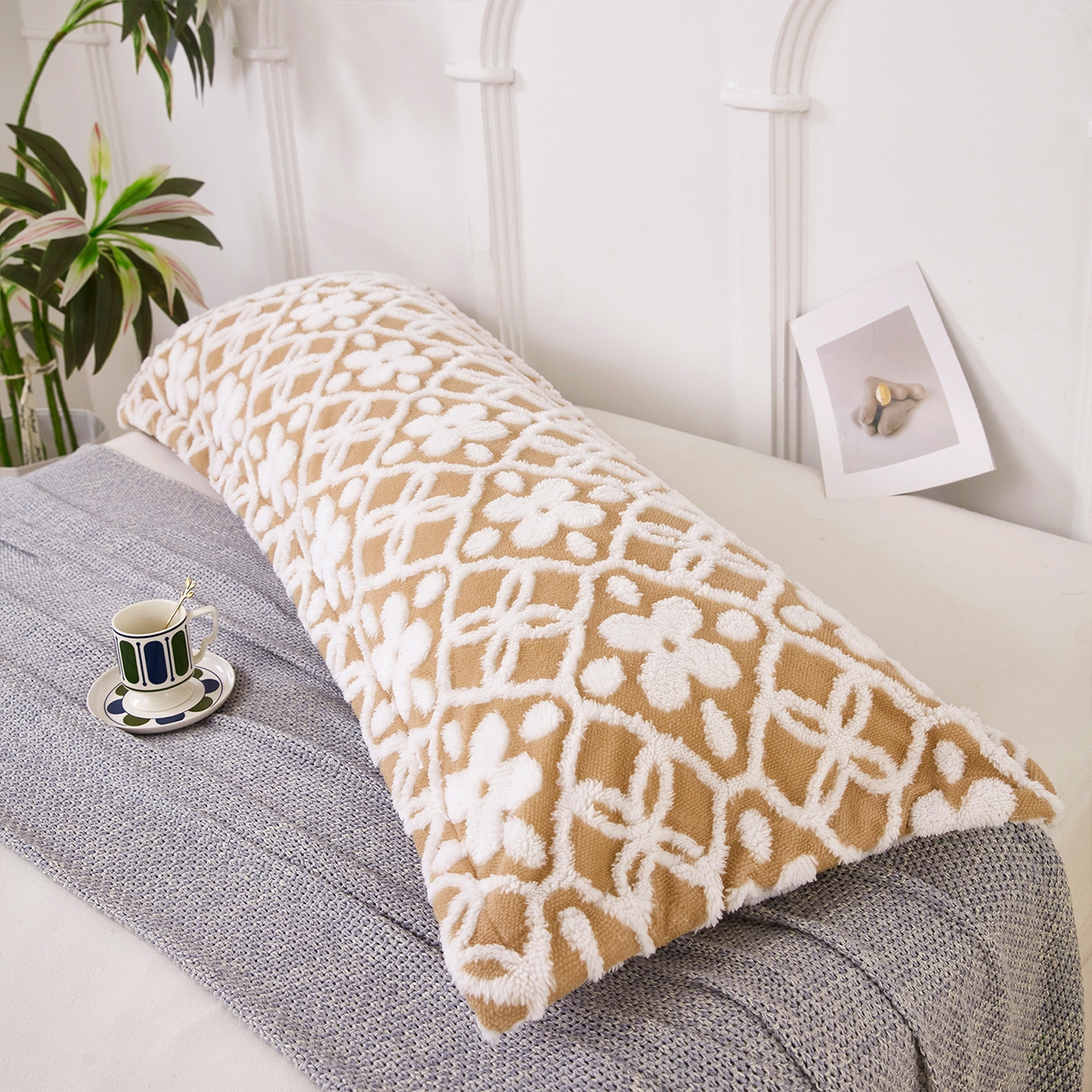 91家纺网 家纺一手货源 找家纺 云玲时尚 2025新款阳离子塔芙绒双人枕套 山茶卡其