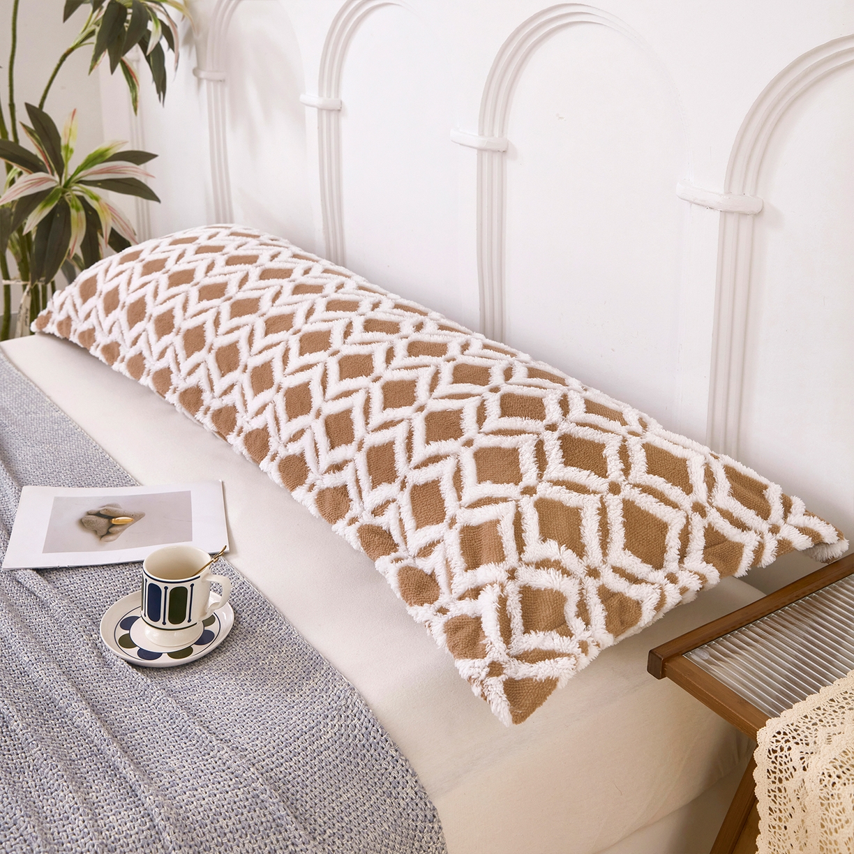 91家纺网 家纺一手货源 找家纺 云玲时尚 2025新款阳离子塔芙绒双人枕套 菱格深咖