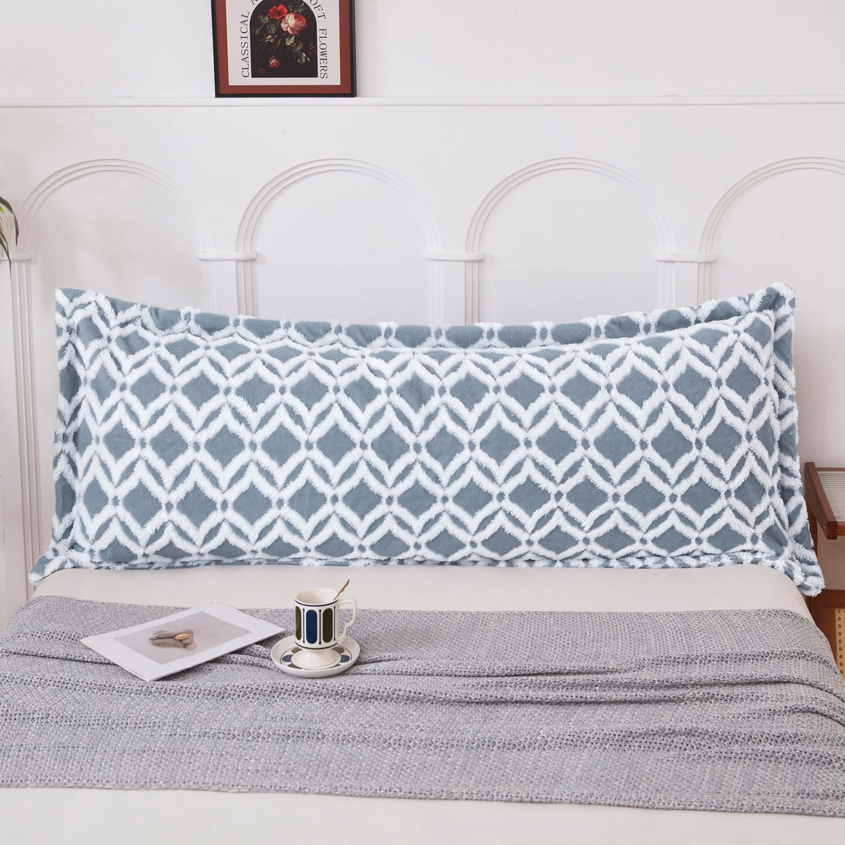 91家纺网 家纺一手货源 找家纺 云玲时尚 2025新款阳离子塔芙绒双人枕套 菱格灰