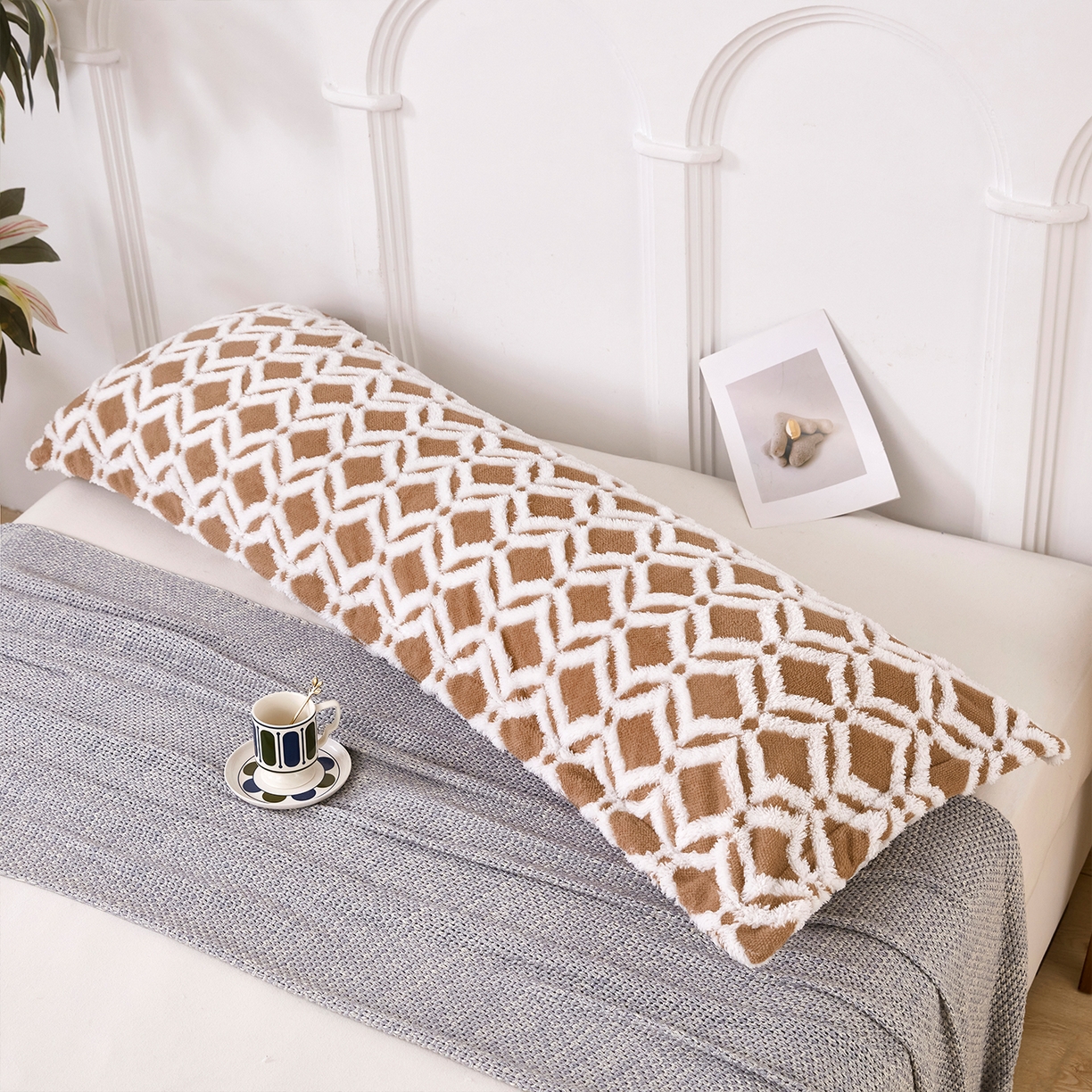 91家纺网 家纺一手货源 找家纺 云玲时尚 2025新款阳离子塔芙绒双人枕套 菱格深咖