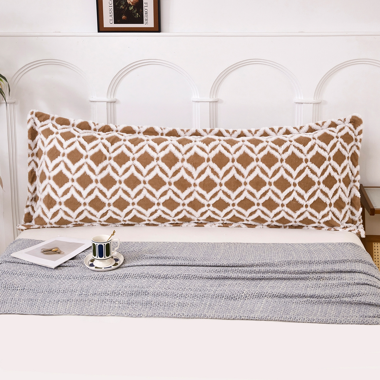 91家纺网 家纺一手货源 找家纺 云玲时尚 2025新款阳离子塔芙绒双人枕套 菱格深咖