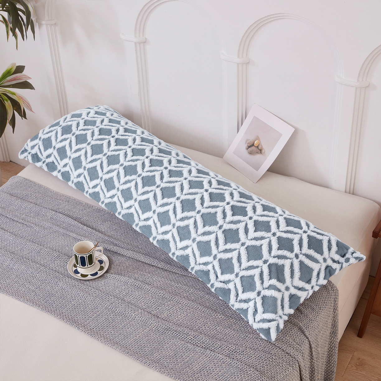 91家纺网 家纺一手货源 找家纺 云玲时尚 2025新款阳离子塔芙绒双人枕套 菱格灰