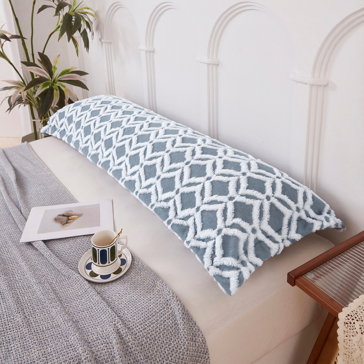 91家纺网 家纺一手货源 找家纺 云玲时尚 2025新款阳离子塔芙绒双人枕套 菱格灰