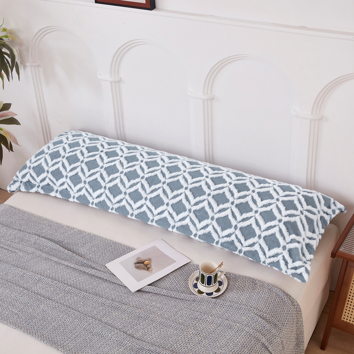 91家纺网 家纺一手货源 找家纺 云玲时尚 2025新款阳离子塔芙绒双人枕套 菱格灰