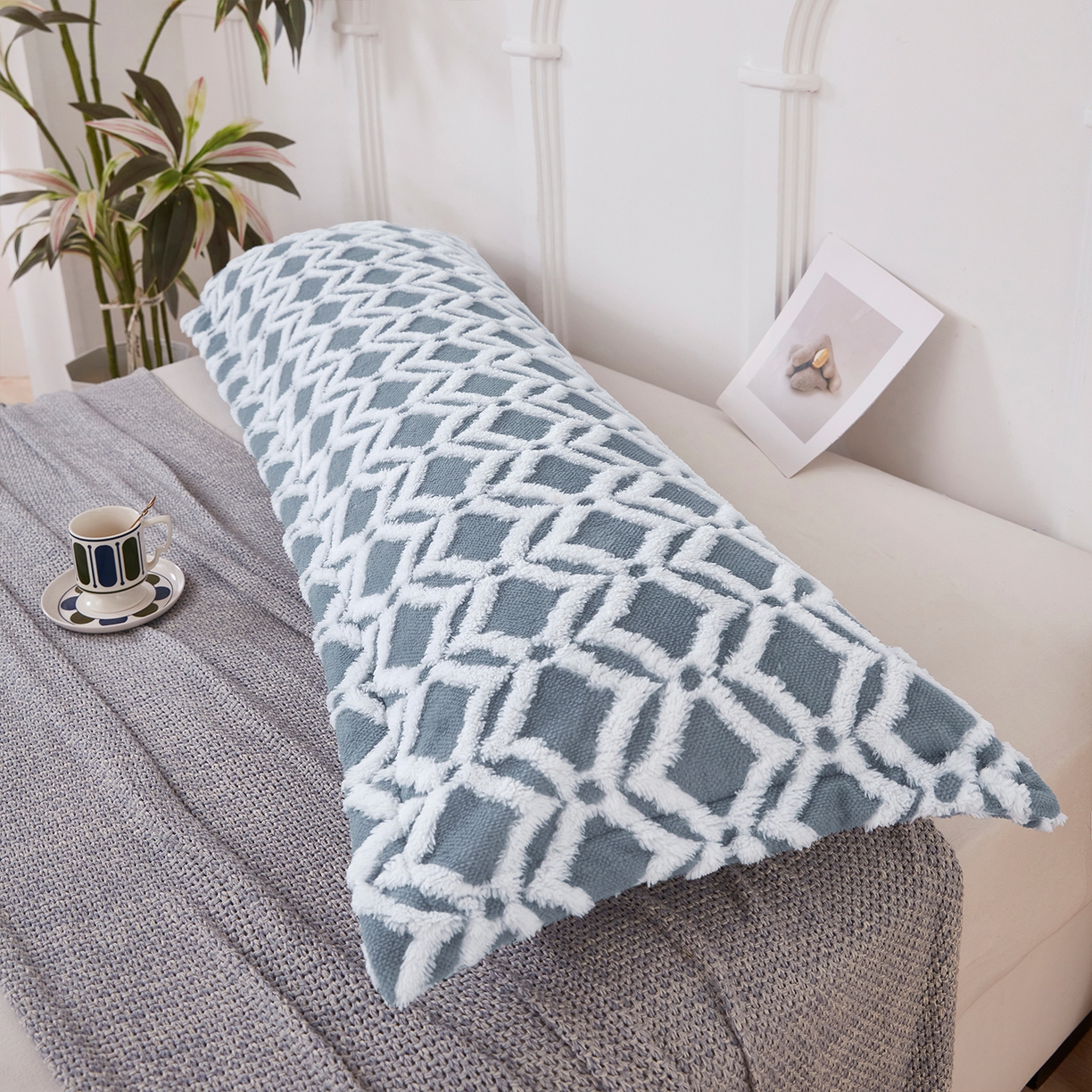 91家纺网 家纺一手货源 找家纺 云玲时尚 2025新款阳离子塔芙绒双人枕套 菱格灰