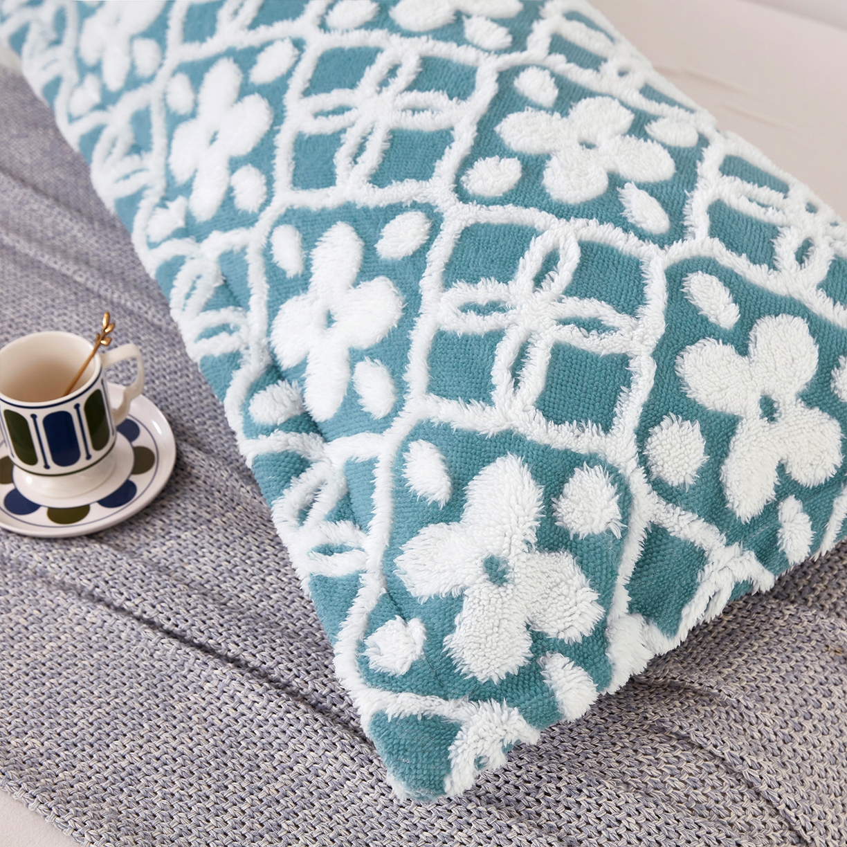 91家纺网 家纺一手货源 找家纺 云玲时尚 2025新款阳离子塔芙绒双人枕套 山茶蓝