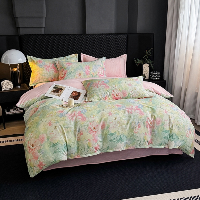 91家纺网 家纺一手货源 找家纺 壹号库 2025新款全棉四件套 薄雾玫瑰