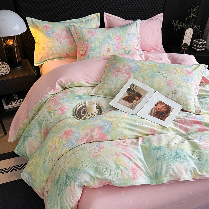 91家纺网 家纺一手货源 找家纺 壹号库 2025新款全棉四件套 薄雾玫瑰