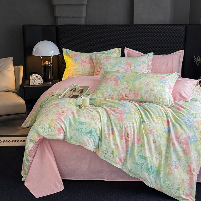 91家纺网 家纺一手货源 找家纺 壹号库 2025新款全棉四件套 薄雾玫瑰