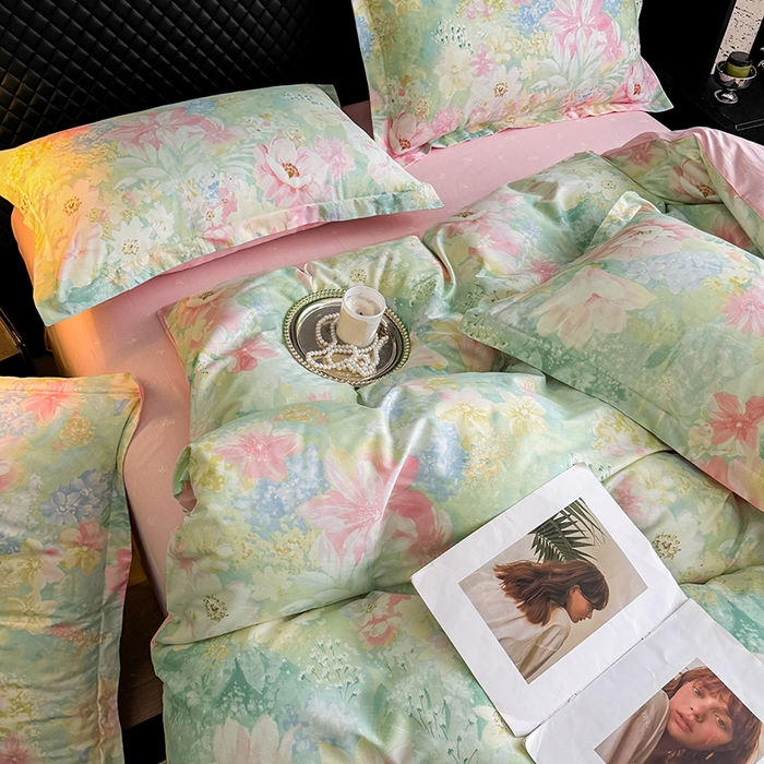 91家纺网 家纺一手货源 找家纺 壹号库 2025新款全棉四件套 薄雾玫瑰