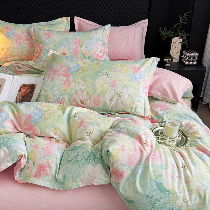 91家纺网 家纺一手货源 找家纺 壹号库 2025新款全棉四件套 薄雾玫瑰