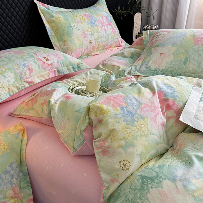 91家纺网 家纺一手货源 找家纺 壹号库 2025新款全棉四件套 薄雾玫瑰