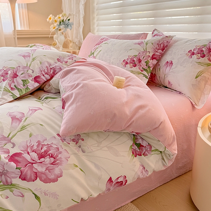 91家纺网 家纺一手货源 找家纺 壹号库 2025新款全棉四件套 粉茉