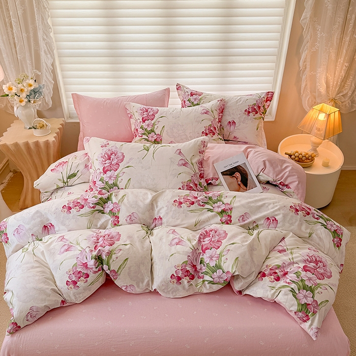 91家纺网 家纺一手货源 找家纺 壹号库 2025新款全棉四件套 粉茉