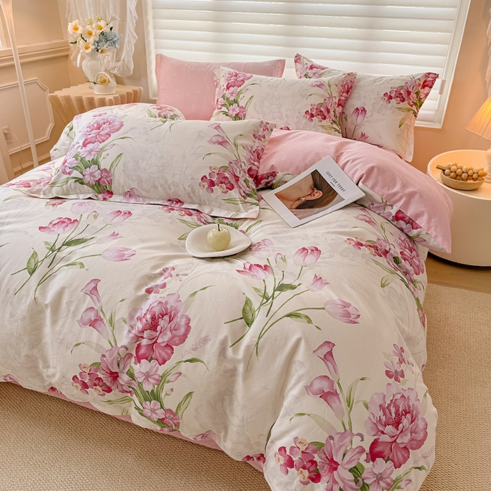 91家纺网 家纺一手货源 找家纺 壹号库 2025新款全棉四件套 粉茉