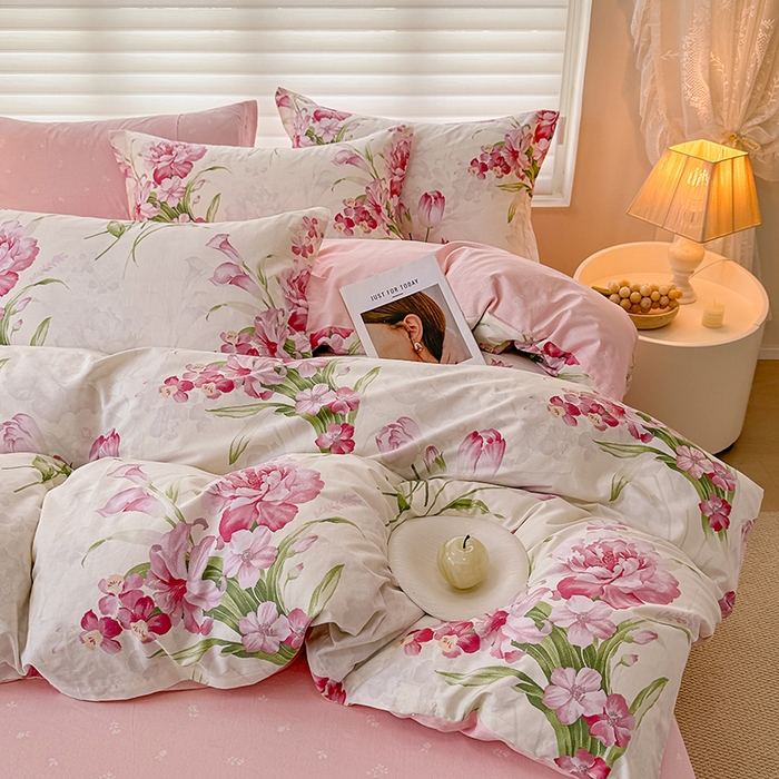 91家纺网 家纺一手货源 找家纺 壹号库 2025新款全棉四件套 粉茉