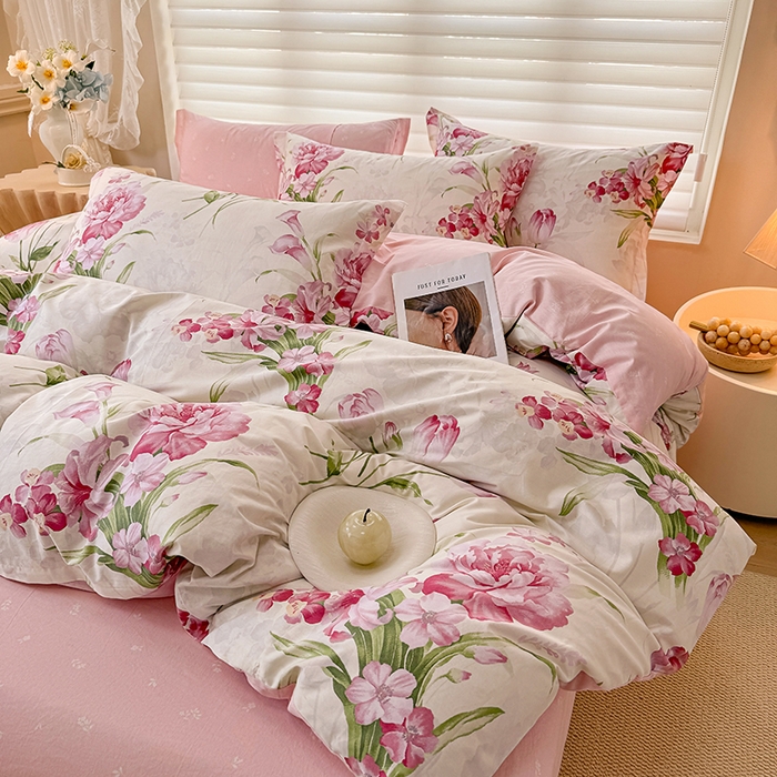 91家纺网 家纺一手货源 找家纺 壹号库 2025新款全棉四件套 粉茉