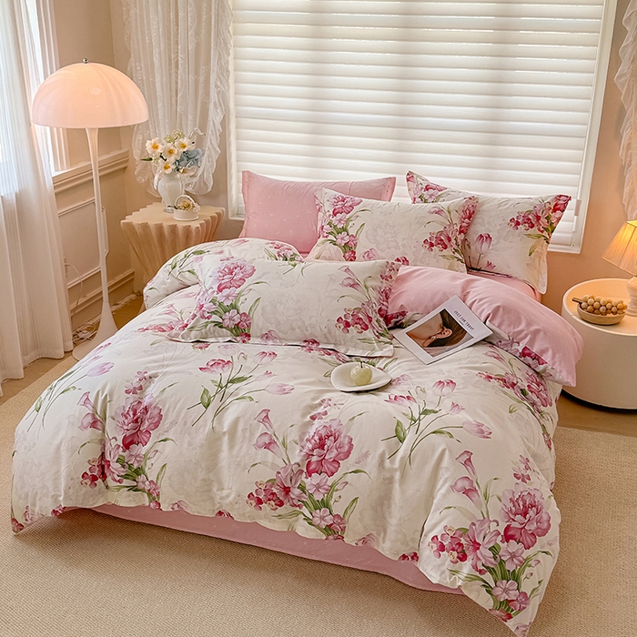 91家纺网 家纺一手货源 找家纺 壹号库 2025新款全棉四件套 粉茉